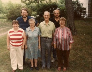 The Winegar family in 1987: left to right, Mary E., Carl, Mary D., Don, Jim, and Donna.  This is one of the last pictures made of the entire family.